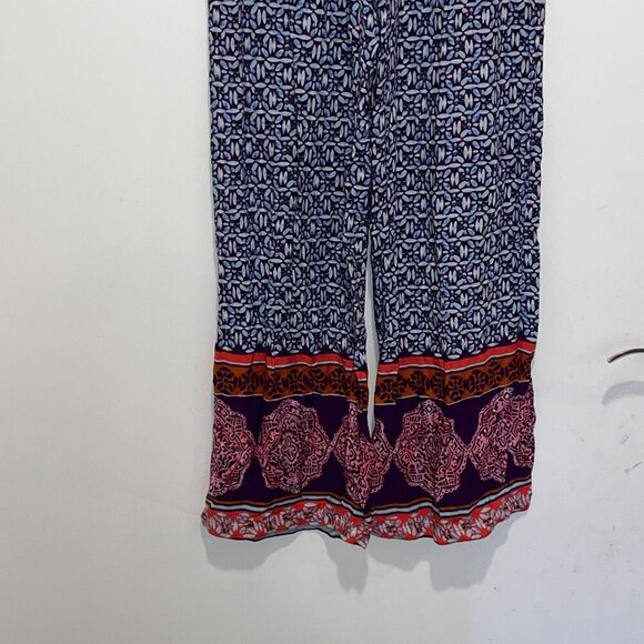 Beachlunchlounge Purple/Blue Wide-Leg Patterned Boho Elastic Waist Women's Pants - Picture 3 of 9